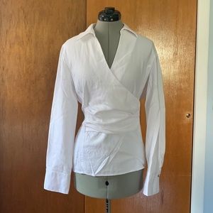Talbots white textured long sleeve wrap top 14